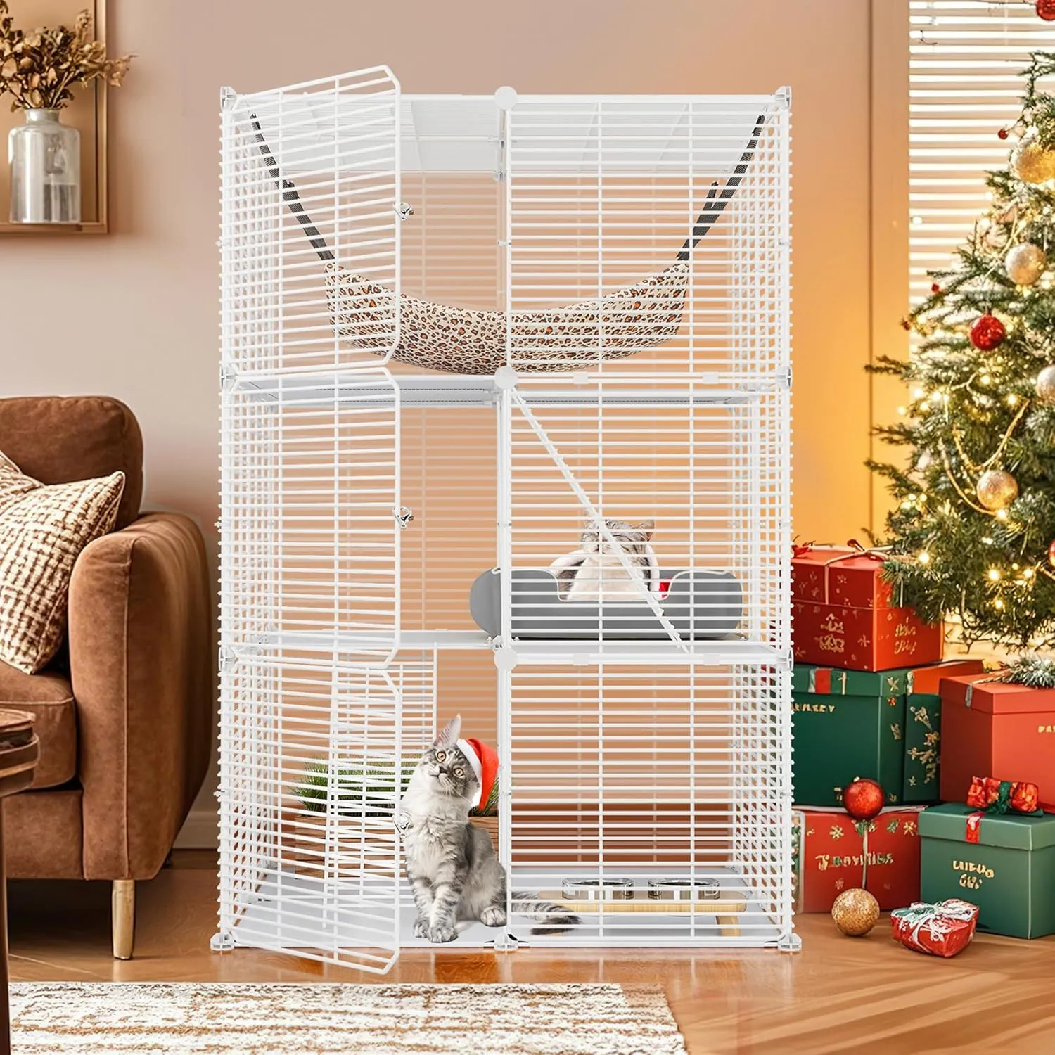 YITAHOME Cat Cage Indoor Cat Enclosures DIY Cat Playpen Metal Kennel with Extra Large Hammock for 1-2 Cats, Ferret, Chinchilla, Rabbit, Small Animals White